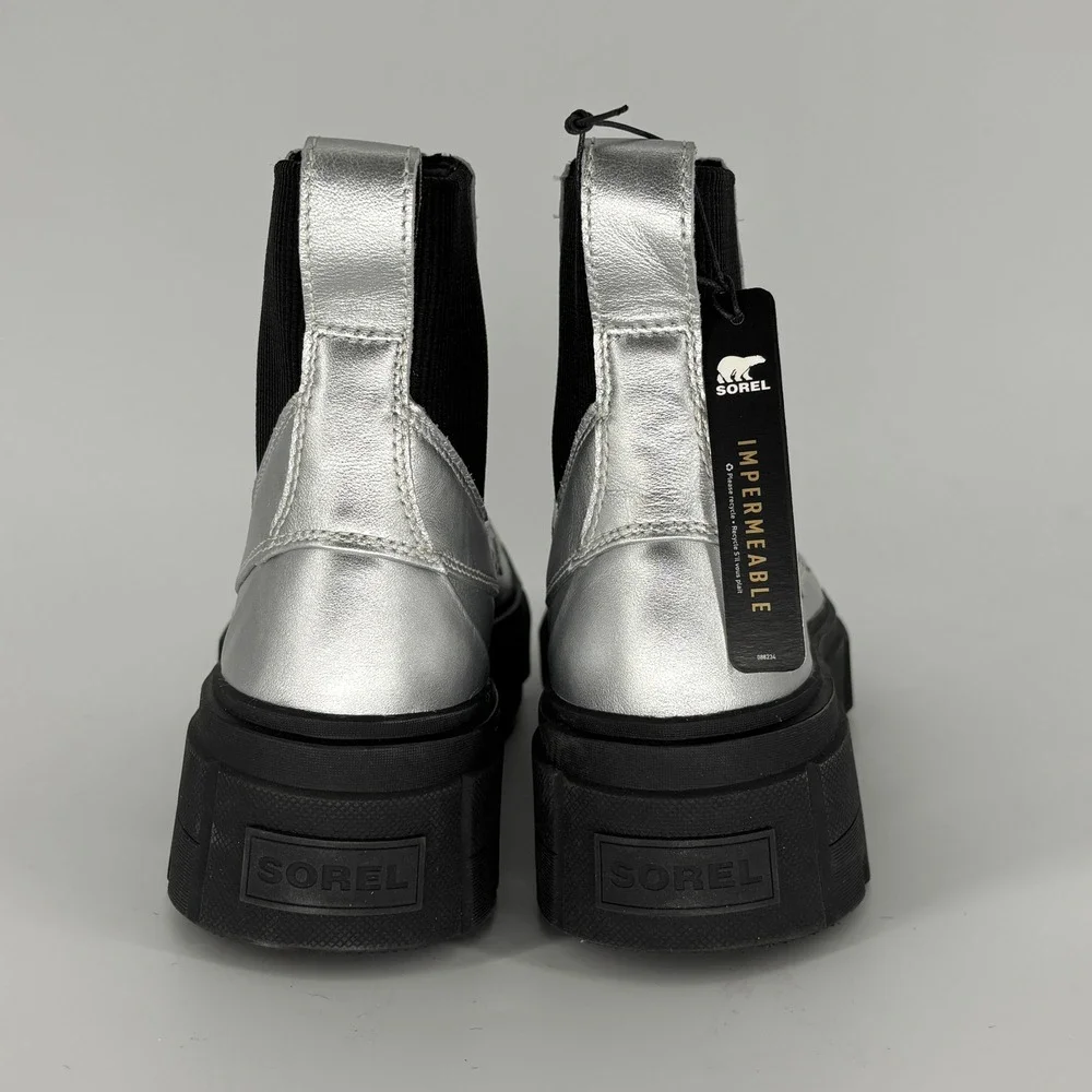 Sorel Caribou X Waterproof Chelsea Boots Silver/Black Women Size 8 Platform
